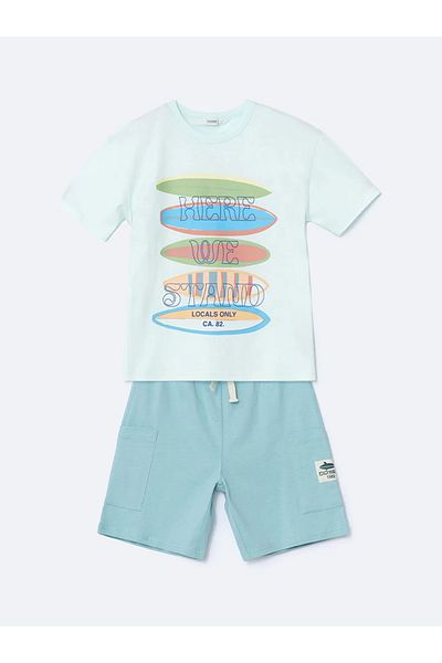 LC Waikiki Lcw Kids Green Crew Neck Boys T-Shirt & Shorts