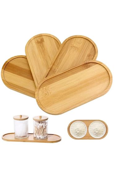 AHC LİFE 6 Pieces Bamboo Oval Presentation and Serving Tray - Wooden Tray - Oil Pot Mat