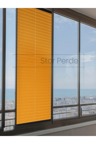 TREND STOR PERDE Turuncu Plise Katlanır Cam Balkon Perdesi - Ofis Perdesi - Salon Perdesi - 002