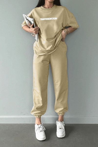 DUBU BUTİK Oversize Crew Neck - Σετ μπλουζάκι, φούτερ και Jogger στο κάτω μέρος