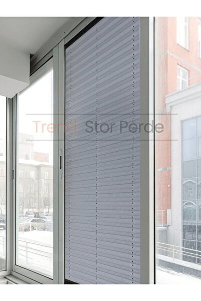 TREND STOR PERDE Mavi Gri Plise Katlanır Cam Balkon Perdesi - Ofis Perdesi - Salon Perdesi - 005
