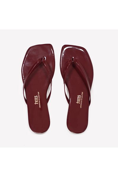 Tkees Women's Patent Leather Claret Red Square Toe Daily Stylish Slippers