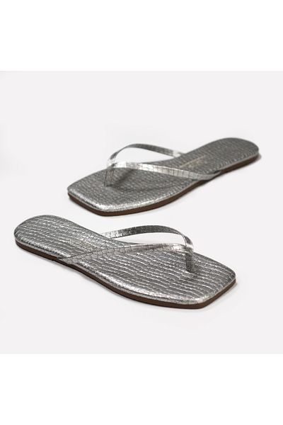 Tkees Women's Crocodile Silver Square Toe Daily Stylish Slippers