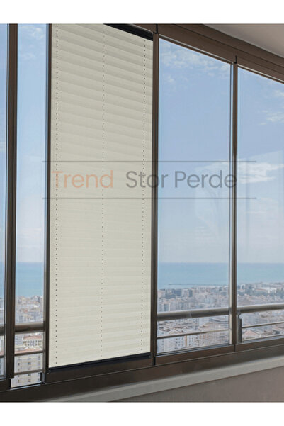 TREND STOR PERDE Krem Plise Katlanır Cam Balkon Perdesi - Ofis Perdesi - Salo...