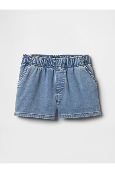 GAP Kız Çocuk Açık Mavi High Rise Pull-On Eşofman Altı Jean Şort