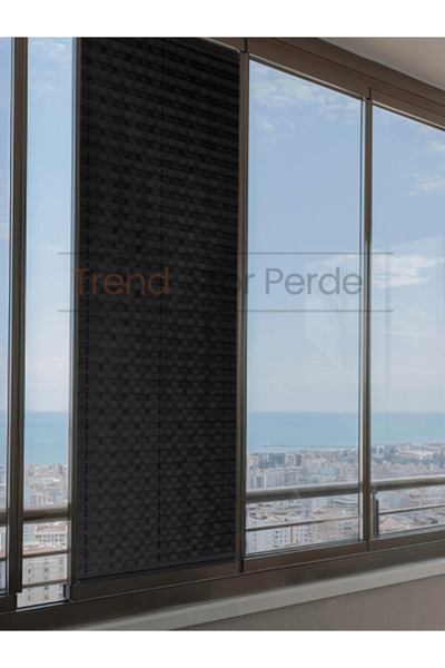 TREND STOR PERDE Siyah Plise Katlanır Cam Balkon Perdesi - Ofis Perdesi - Sal...