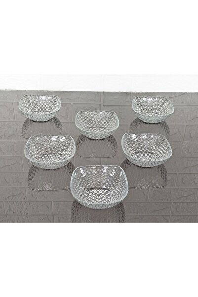 atabey home 6 Person Square Cut Decorated Snack Bowl Simple Glass Bowl 12 cm