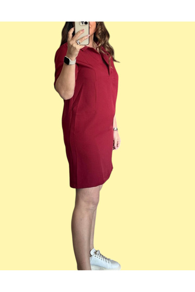 Barato Polo Neck Premium Crepe Plus Size Double Sleeve Women's Dress