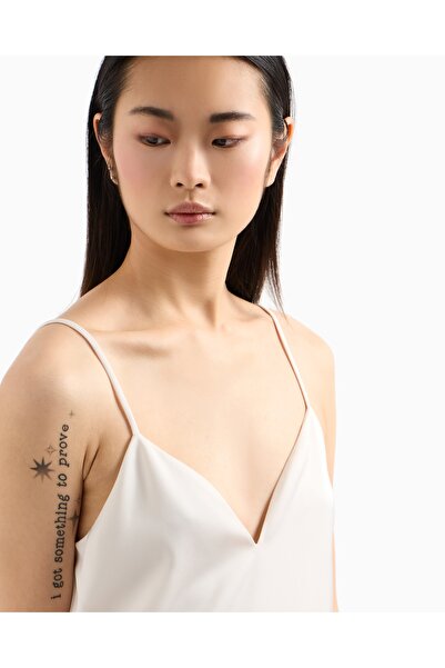 Armani Exchange Kadın Mat Saten Kumaş Genişleyen Alt Kısım İnce Omuz Askılı Beyaz Bluz XW000154 AF10840-U1003