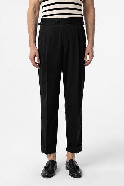 Antioch Black High Waist Italian Mold Pleated Men's Trousers