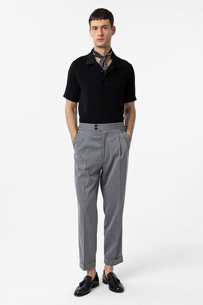 Antioch Gray High Waist Italian Mold Pleated Men's Trousers