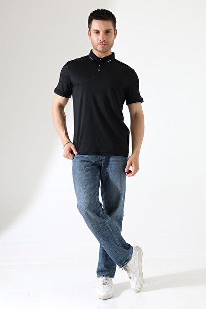 ribana Men's Snap Detailed Cotton Polo Neck T-Shirt