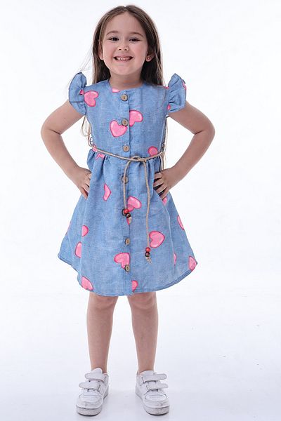 MAXI DRY Rochie de vară pentru fete cu mâneci cu volane imprimate inimă
