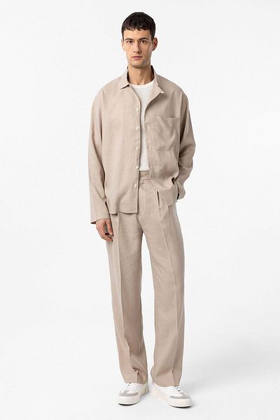 Antioch Beige Linen Blended Relax Fit Men's Shirt