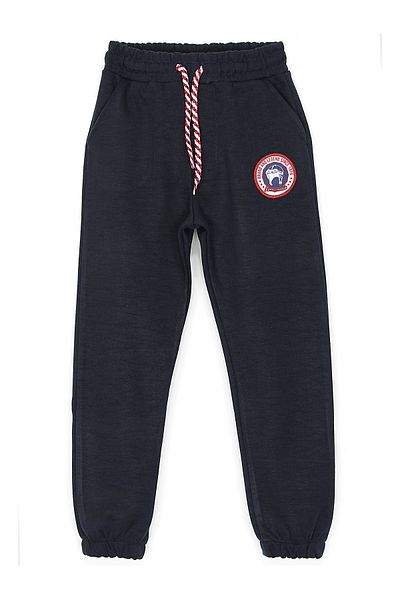 DobaKids Pantaloni de trening pentru băieți, uni, de culoare bleumarin, cu buzunare elastice și detalii cu armă
