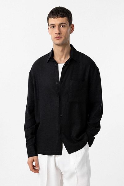 Antioch Black Linen Blended Relax Fit Men's Shirt