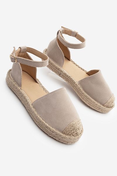 Marjin Damen-Espadrille-Sandalen aus beigem Wildleder – echtes Leder, Knöchelriemen aus Jute