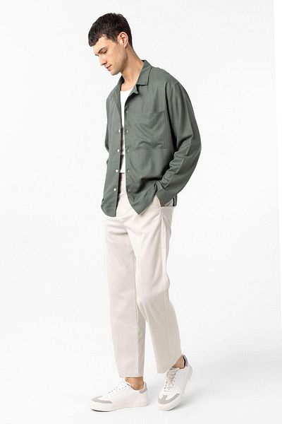 Antioch Khaki Linen Blended Relax Fit Men's Shirt