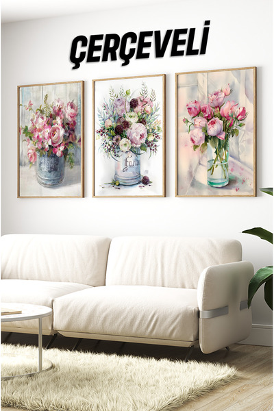 Mdf Table Set with Wooden Frame Flowers for Living Room and Living Room ÇT3070