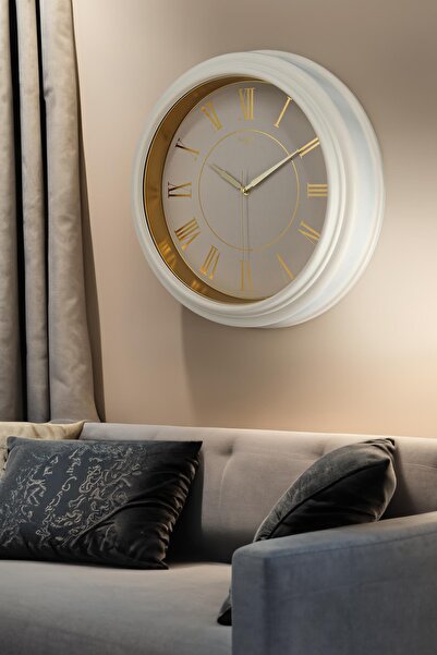 Aypaş - Galaxy Gold Kasa Krem Çerçeve Roma Rakamlı Duvar Saati 45 cm