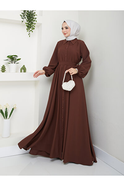 EFSUN MODA Shirt Collar Dress with Belt Full Button Closure 2401