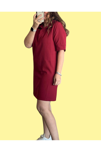 Barato Polo Neck Premium Crepe Plus Size Double Sleeve Women's Dress