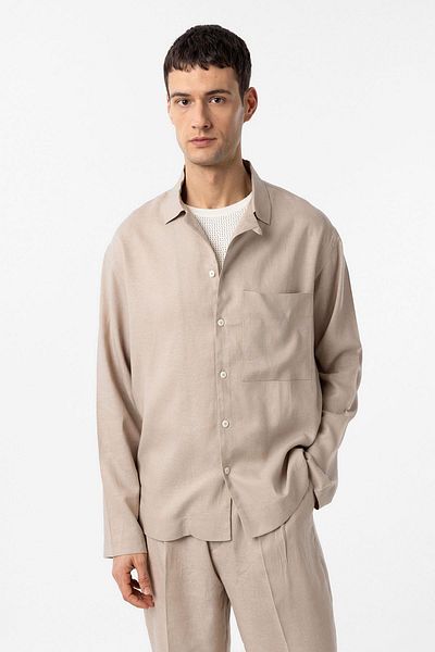 Antioch Beige Linen Blended Relax Fit Men's Shirt