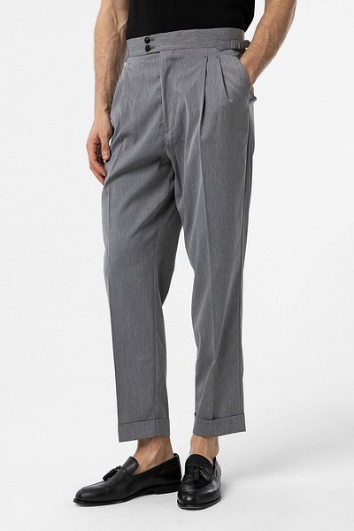 Antioch Gray High Waist Italian Mold Pleated Men's Trousers