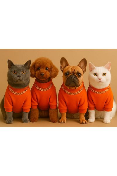 Barneystore Orange Combed Cotton Cat Dog Sweat - Necklace Design