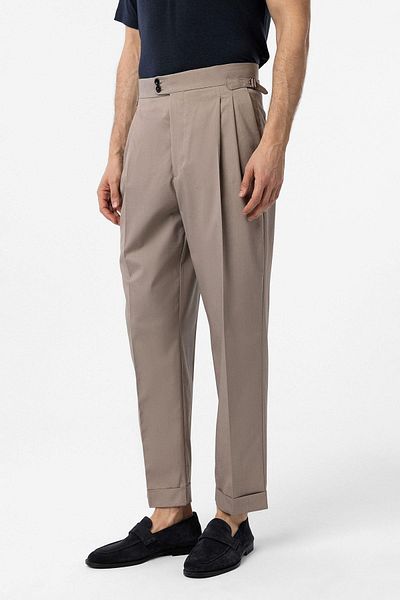Antioch Beige High Waist Italian Mold Pleated Men's Trousers