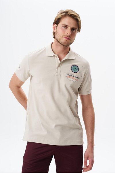 Arma Ανδρικό μπλουζάκι μπεζ Oversize με στάμπα 100% βαμβακερό πικέ πόλο γιακά Y 29374870502