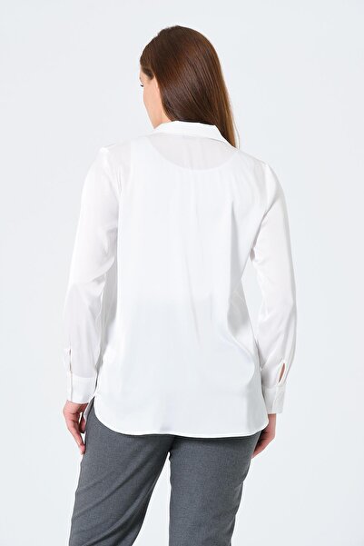 BUSA Maternity Long Sleeve Satin Shirt White