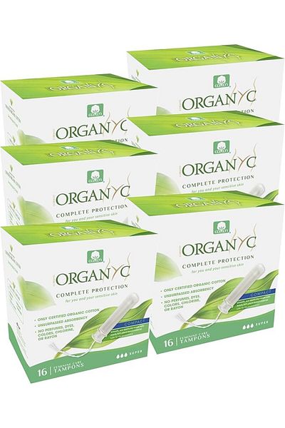 Organyc - 100% Certified Organic Cotton Tampons - Applicator (Super Flow, 96 Count (Pack of 6))