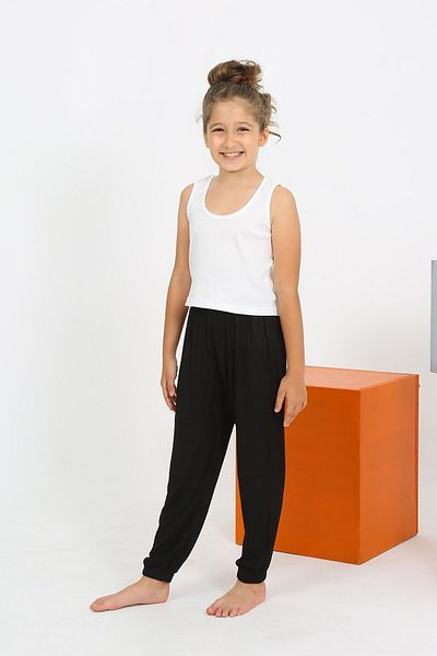 Celira Girl's Zero Sleeve White Combed Cotton Pajama Set