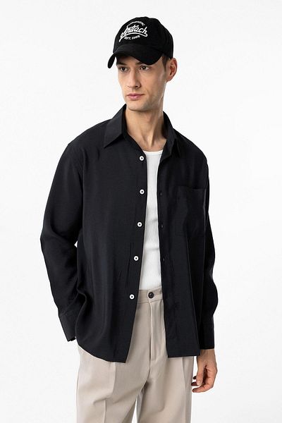 Antioch Black Modal Fabric Relax Fit Men's Shirt