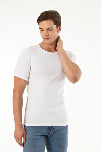 Mfö Life İç Giyim 6 Pieces Ribbed Men's Crew Neck Short Sleeve Undershirt (T-Shirt) 100% Cotton