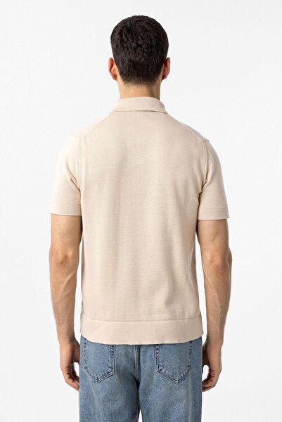 Antioch Stone 100% Cotton Apaş Collar Knitwear T-Shirt