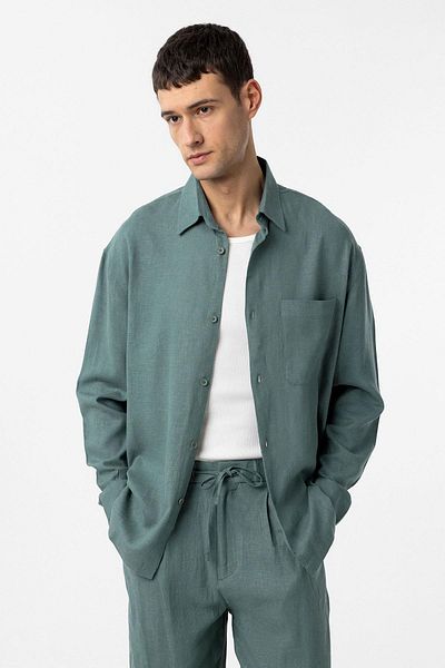Antioch Green Linen Blended Relax Fit Men's Shirt