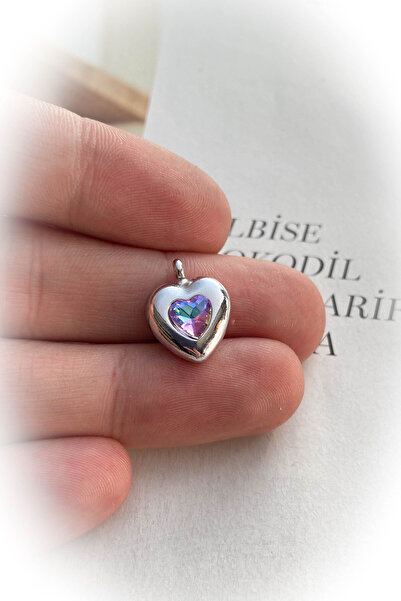 roshel Rodyum Kaplama Taşlı Kalp Model Kolye Ucu 5 Farklı Renk Seçeneği