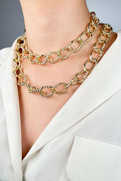 Sose Moda Double Row Cut Model Chain Necklace - Gold