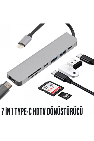 EXENAR 7in1 Type-C HDMI Çevirici Hub Çoklayıcı Tablet-PC-Telefon-TV Adaptör H...