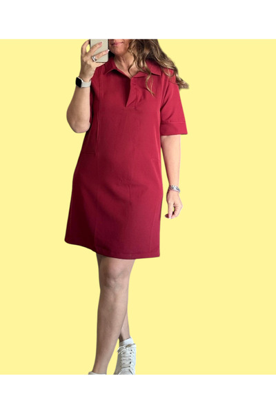 Barato Polo Neck Premium Crepe Plus Size Double Sleeve Women's Dress