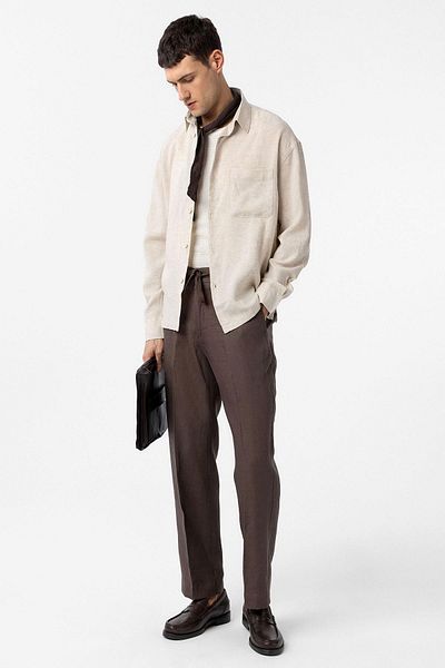 Antioch Beige Linen Blended Relax Fit Men's Shirt