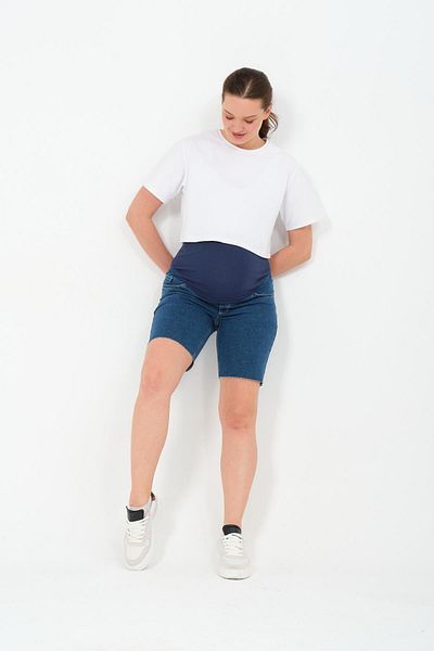 BUSA Pantaloni scurți din denim cu talie ajustabilă pentru burtă de maternitate ALBASTRU ÎNCHIS