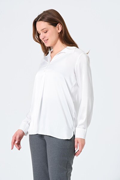 BUSA Maternity Long Sleeve Satin Shirt White