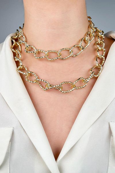 Sose Moda Double Row Cut Model Chain Necklace - Gold