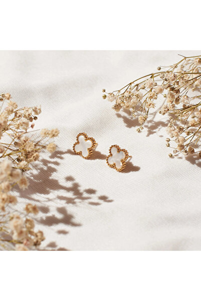 AURRARİ Altın Kaplama Sedef Renk Çelik Cleef Küpe