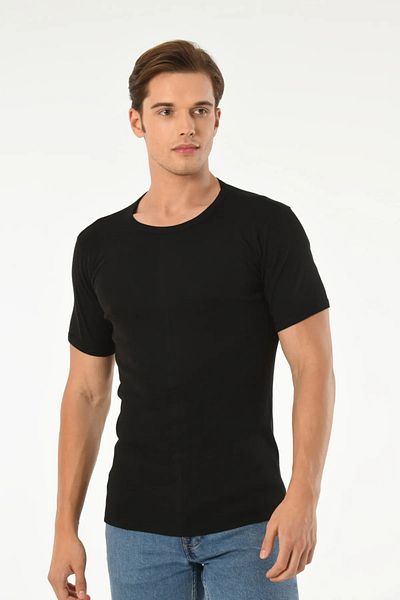 Mfö Life İç Giyim 5 Pieces Ribbed Men's Crew Neck Short Sleeve Undershirt (T-Shirt) 1St Quality 100% Cotton