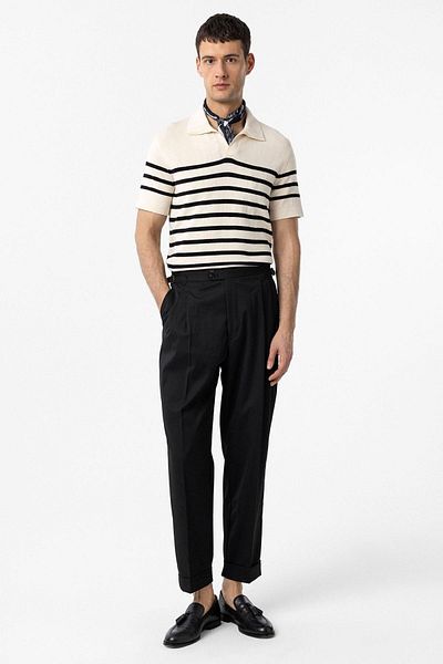Antioch Black High Waist Italian Mold Pleated Men's Trousers