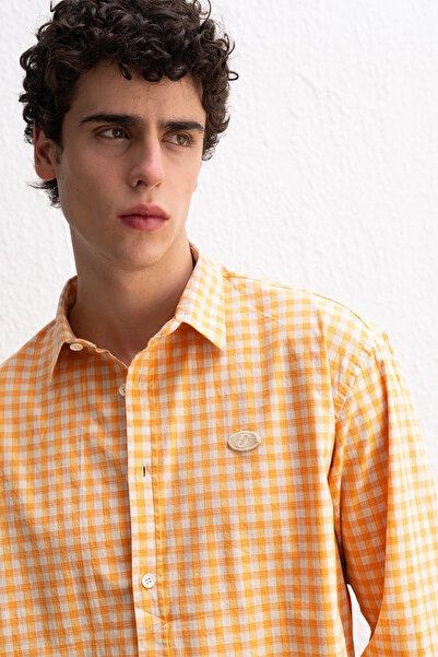 GIESTO Checked Draped Orange Shirt